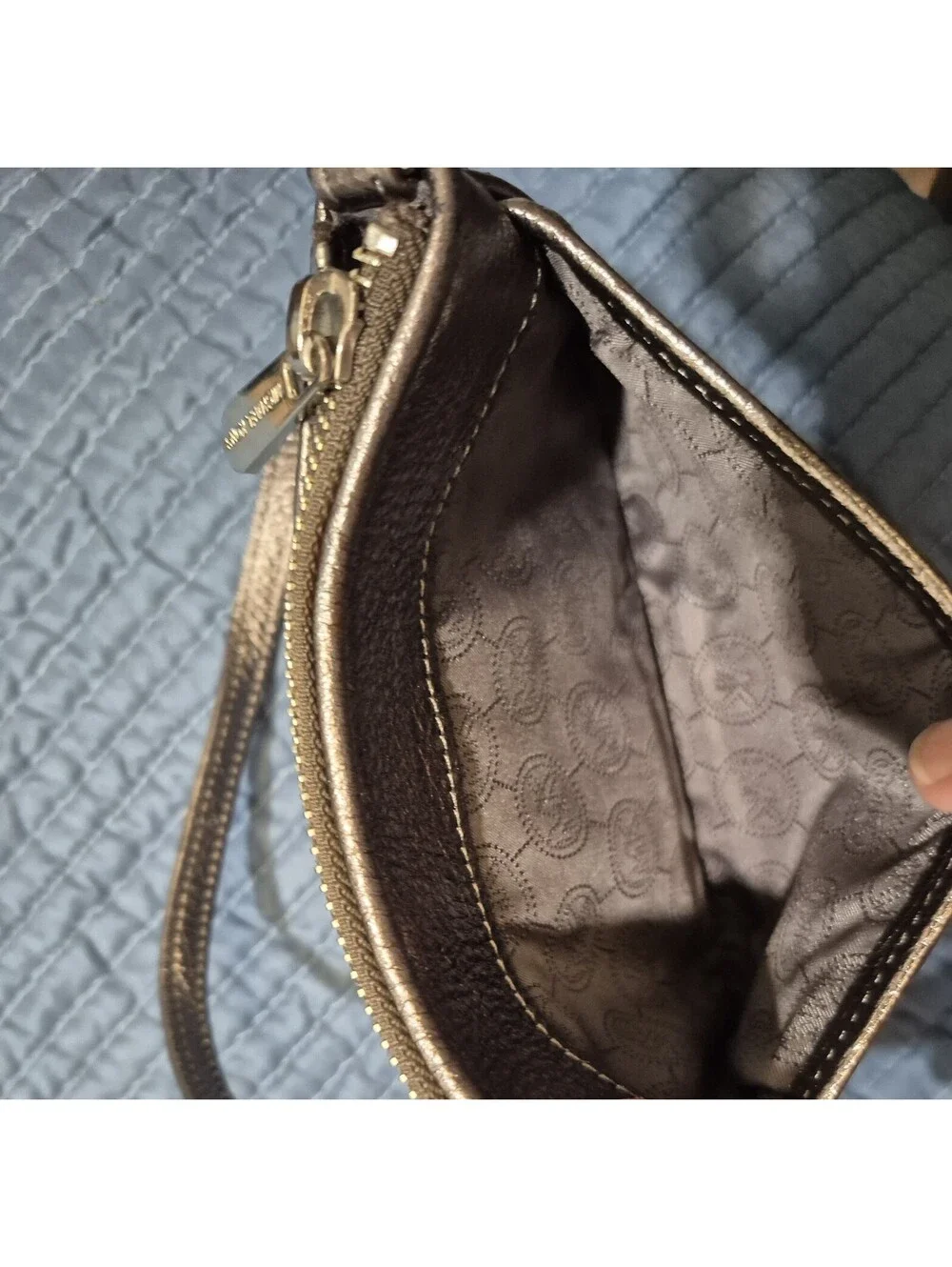 Michael Kors Silver Metallic Sequin Wristlet Zip Clutch
